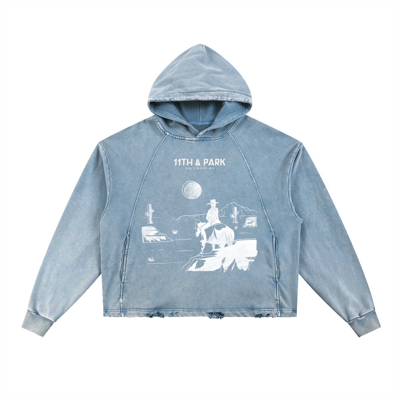 Vintage Washed Frayed-Hem Hoodie