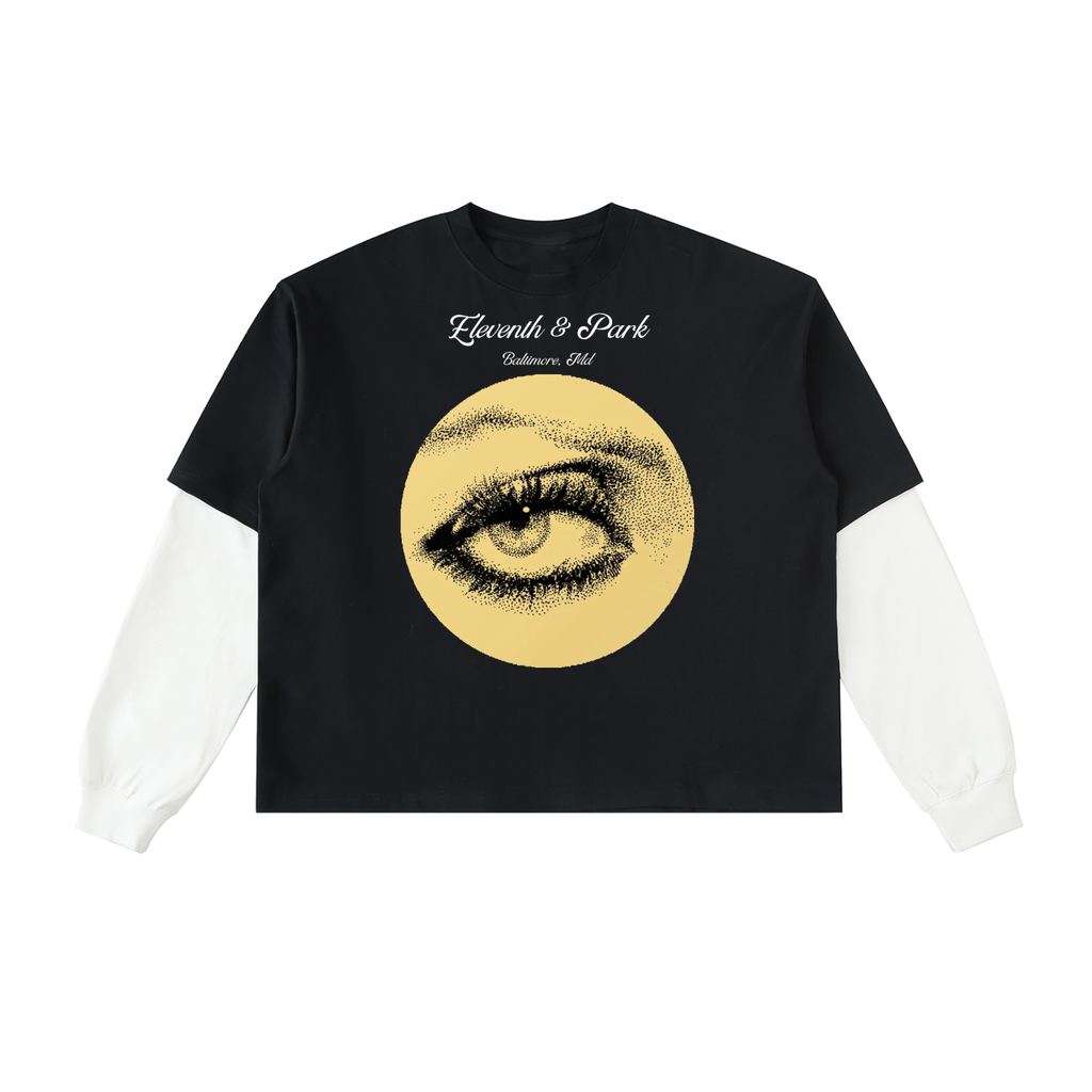 Layered Contrast Sleeve Cotton T-Shirt